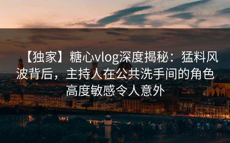 【独家】糖心vlog深度揭秘：猛料风波背后，主持人在公共洗手间的角色高度敏感令人意外